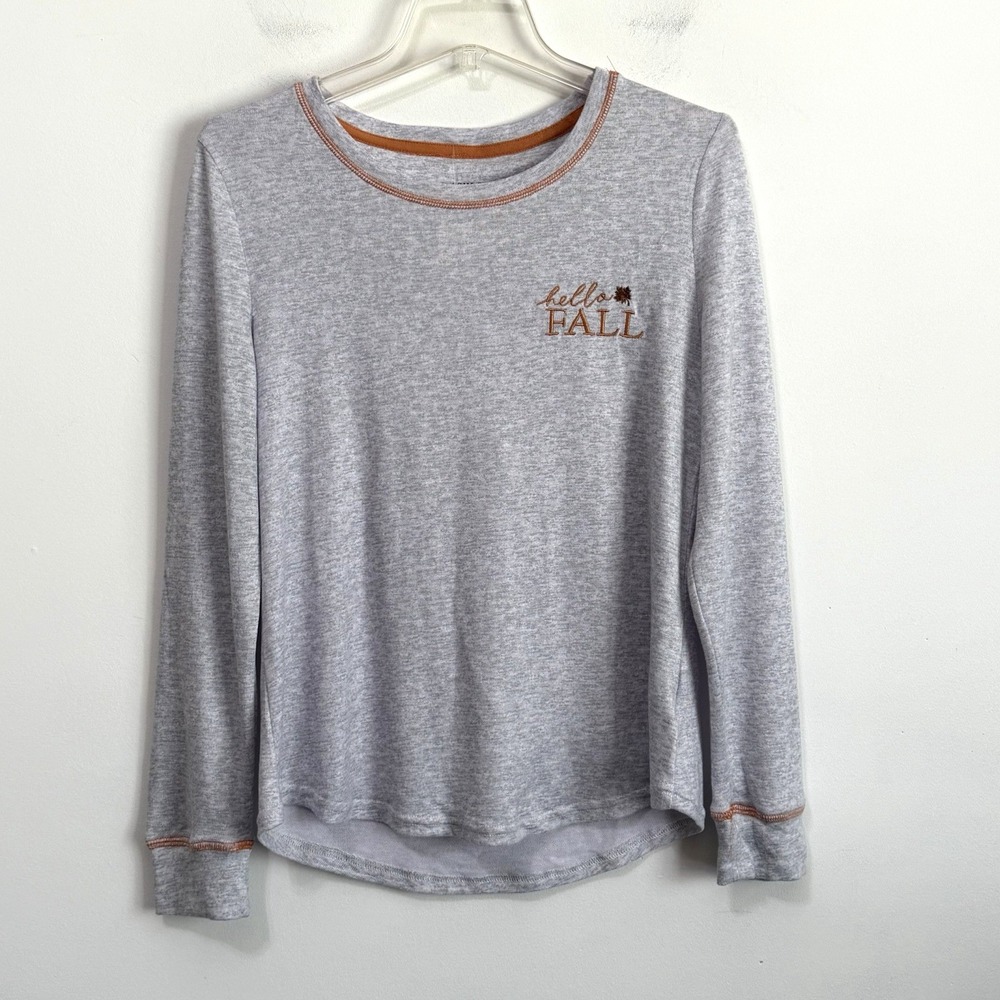 Laura Ashley Pajama Top Shirt M Gray Hello Fall Soft Cozy Top Relax Sleep NEW